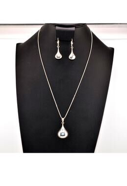 925 Sterling Silver CI Italy Teardrop Pendant and Earrings Set